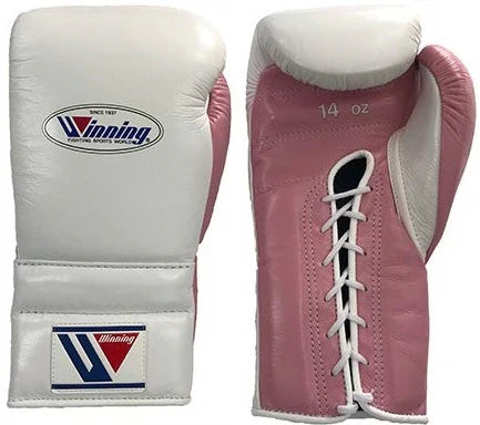 Winning Lace-up Boxing Gloves - White · Pink