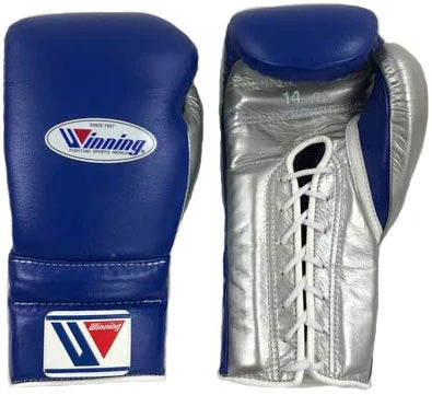 Winning Lace-up Boxing Gloves - Navy · Silver