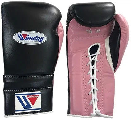 Winning Lace-up Boxing Gloves - Black · Pink
