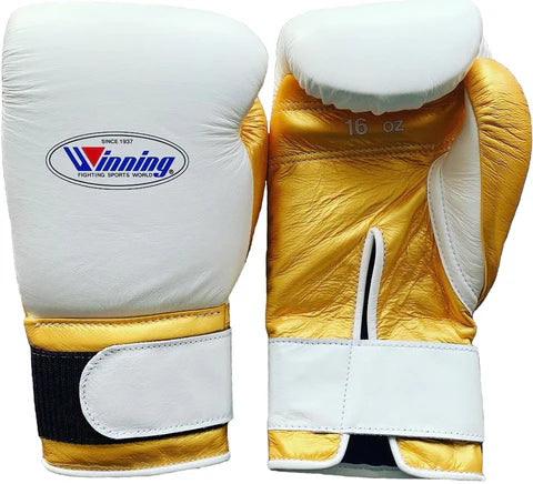 Winning Velcro Boxing Gloves - White · Gold