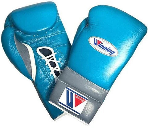 Winning Lace-up Boxing Gloves - Sky Blue · Gray