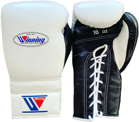 Winning Lace-up Boxing Gloves - White · Black