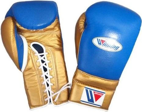 Winning Lace-up Boxing Gloves - Blue · Gold