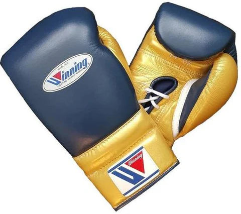 Winning Lace-up Boxing Gloves - Navy · Gold