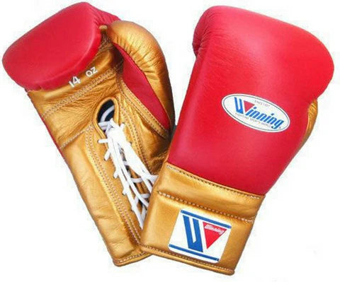 Winning Lace-up Boxing Gloves - Red · Gold