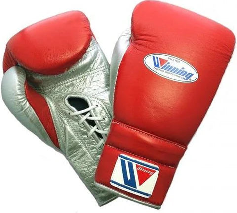 Winning Lace-up Boxing Gloves - Red · Silver