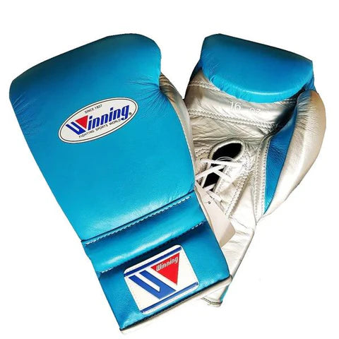 Winning Lace-up Boxing Gloves - Sky Blue · Silver