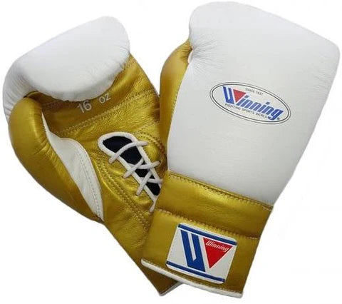 Winning Lace-up Boxing Gloves - White · Gold