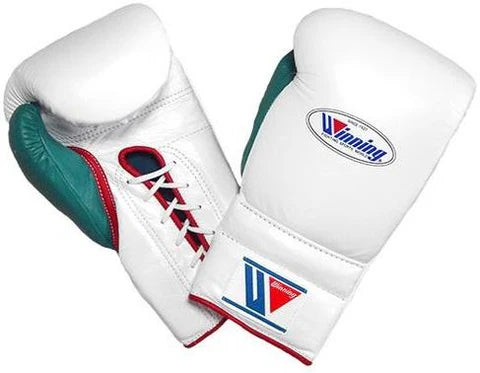 Winning Lace-up Boxing Gloves - White · Green · Red