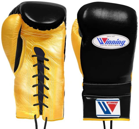 Winning Lace-up Boxing Gloves - Black · Gold