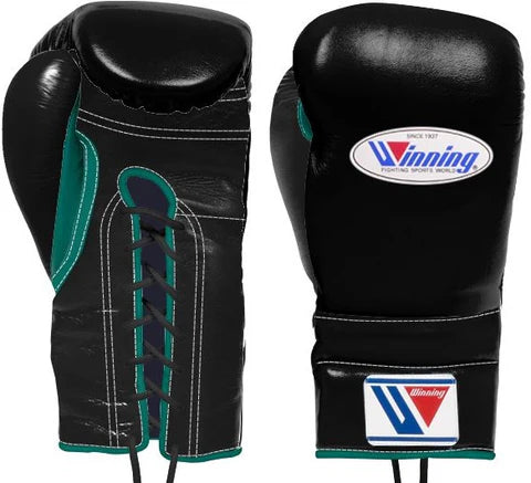 Winning Lace-up Boxing Gloves - Black · Green