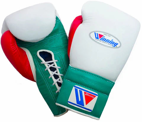 Winning Lace-up Boxing Gloves - White · Green · Red