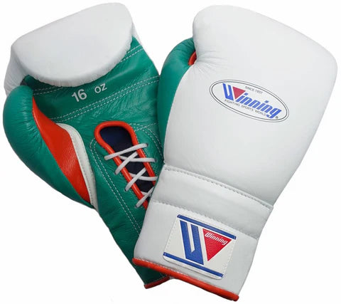 Winning Lace-up Boxing Gloves - White · Green · Red