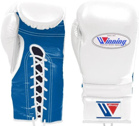 Winning Lace-up Boxing Gloves - White · Blue