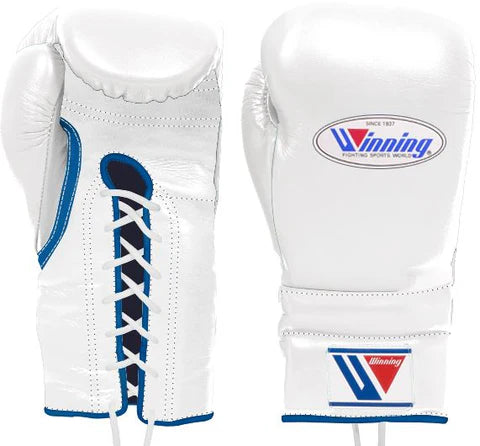 Winning Lace-up Boxing Gloves - White · Blue